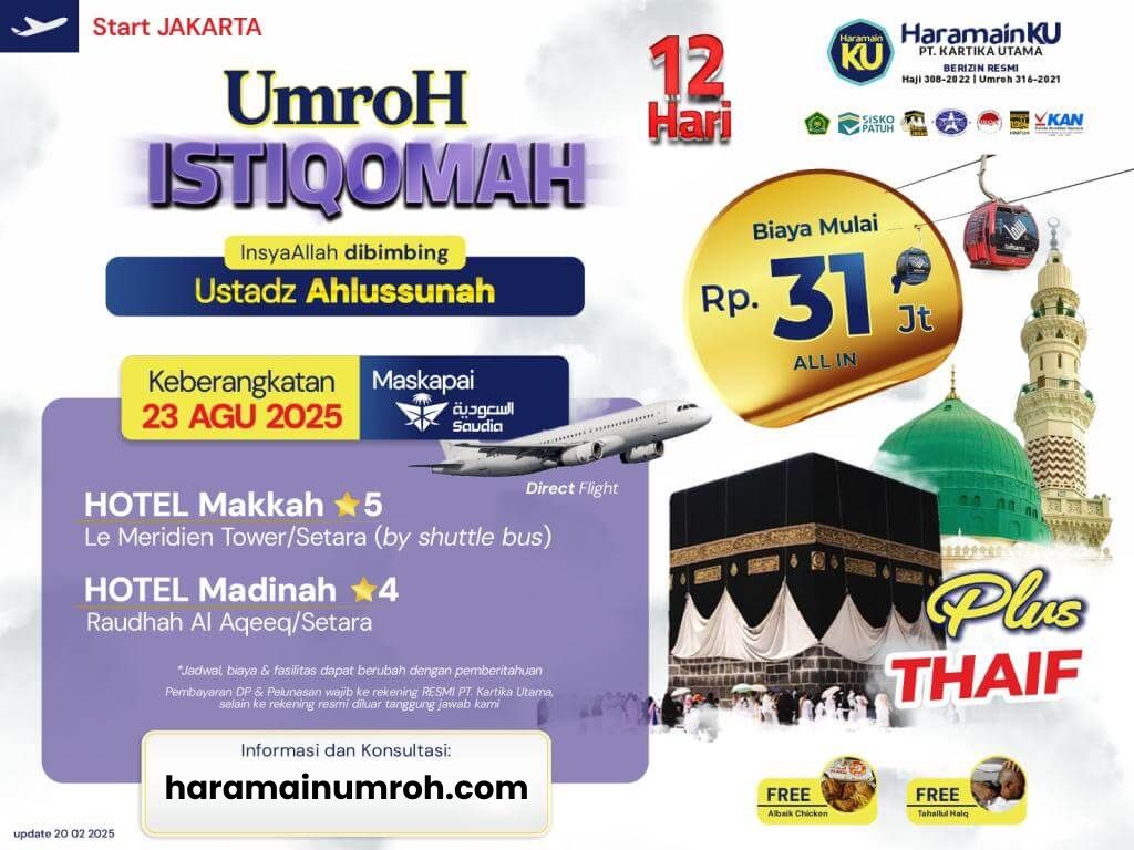 Umroh Plus Thaif 12 Hari Agustus 2025